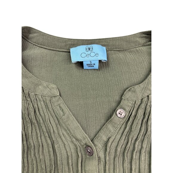 Cece Green Bell Sleeve Blouse Rayon Size S Semi Sheer Flowy Forest Fairy Pleated - Picture 4 of 6